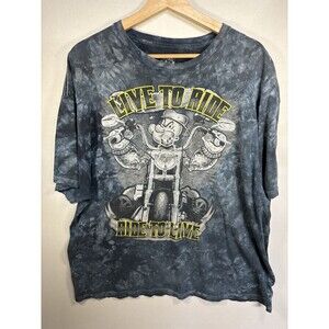 Popeye T Shirt Mens 2XL Live To Ride Ride To Live Short Sleeve Tie Dye Biker
